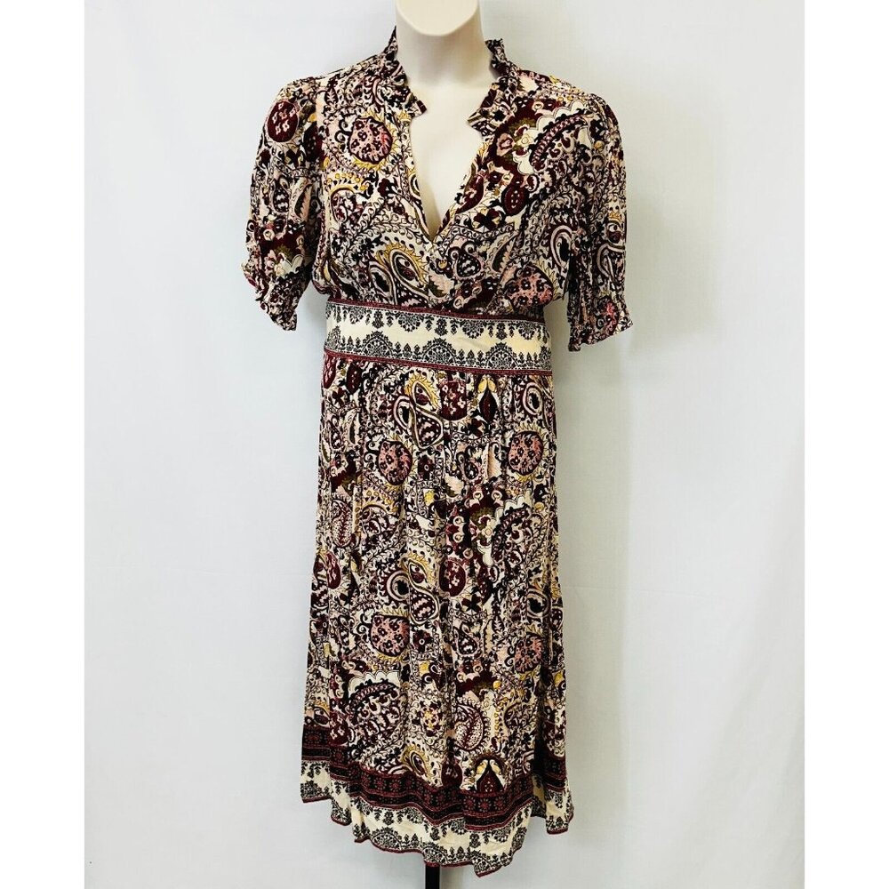 NWT ba&sh Zael Dress Size L Paisley Boho Midi Ruffle Trim V-Neckline Flowy